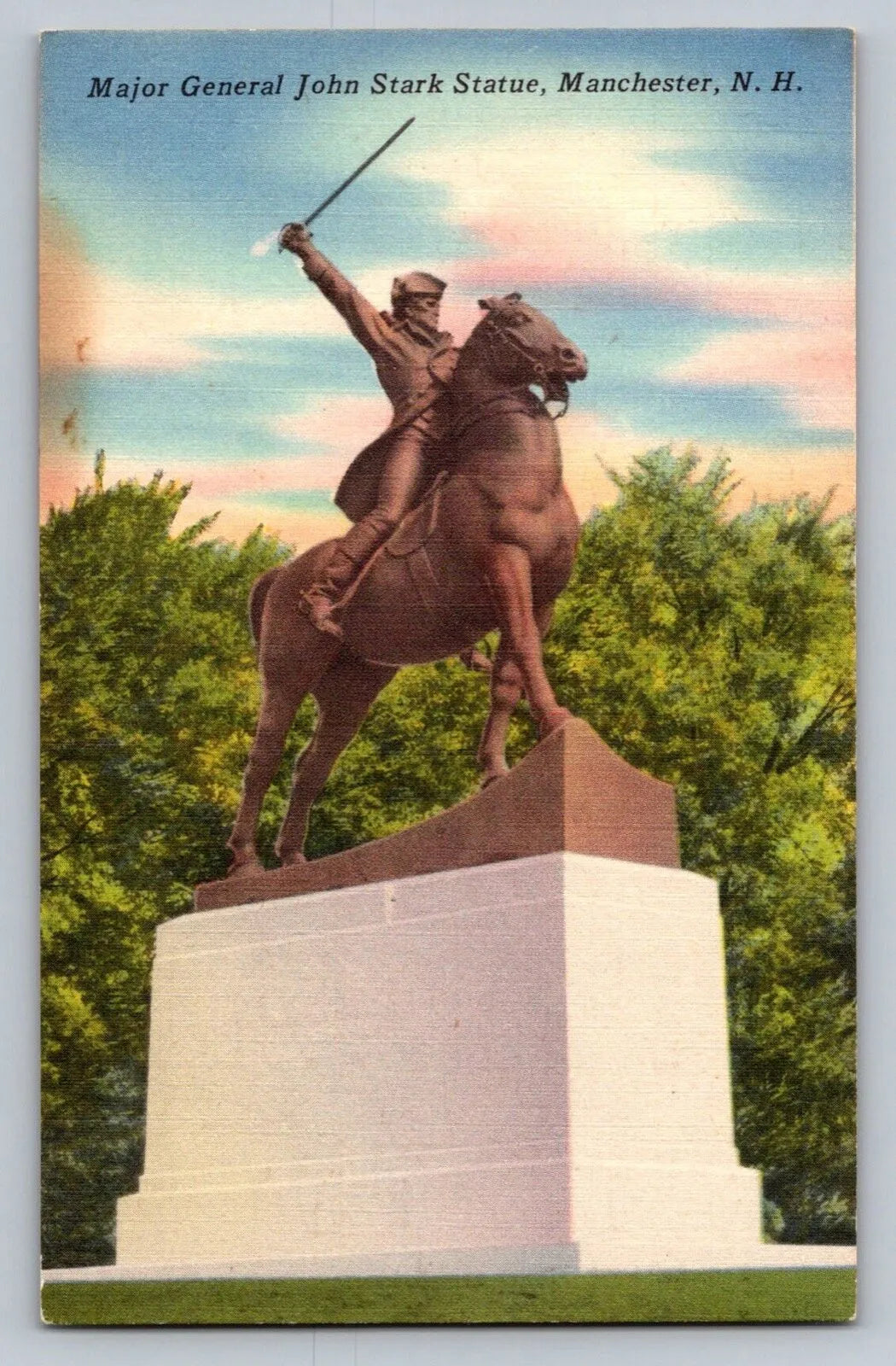 Major General John Stark Statue, Manchester, NH (New Hampshire) Vintage Postcard