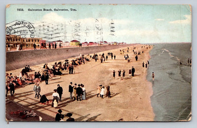 Galveston Beach, Galveston, Texas Vintage Postcard (circa 1912)