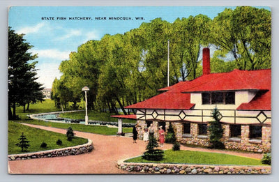 State Fish Hatchery, Near Minocqua, Wisconsin Vintage E. C. Kropp Postcard