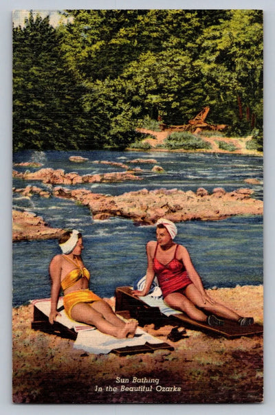 Sun Bathing, in the Beautiful Ozarks, Missouri Vintage Curt Teich Postcard