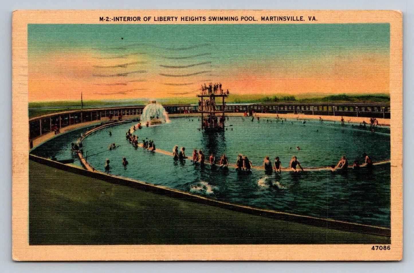 Interior of Liberty Heights Swimming Pool, Martinsville, VA (Virginia) Postcard