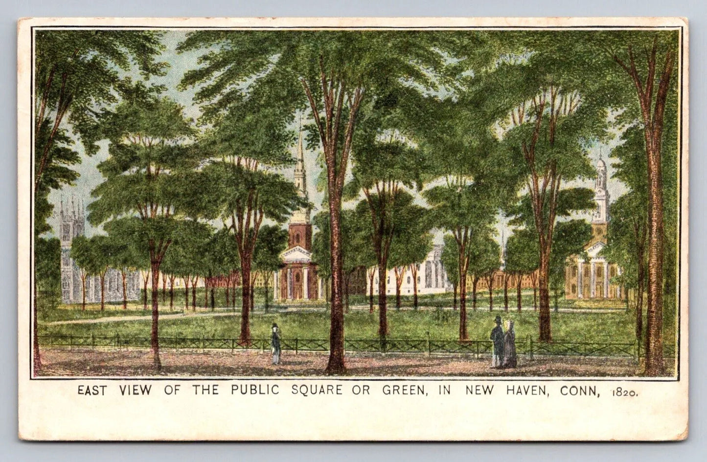 View of the Public Square or Green, in New Haven, Conn, 1820 Vintage Postcard