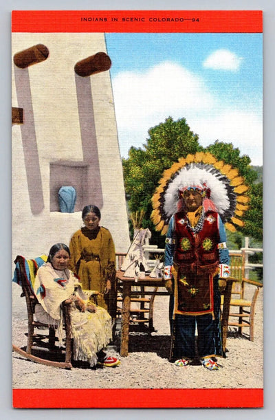 Indians in Scenic Colorado - Native Americans, Headdress Vintage Postcard