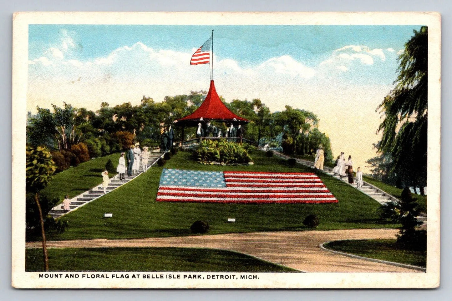 Mount and Floral Flag at Belle Isle Park, Detroit, Michigan Vintage Postcard