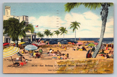 Sun Bathing at Surfside, Miami Beach, Florida. Today's Temperature Is Postcard