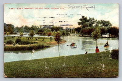 Lake Clara, Mineral Palace Park, Pueblo. Colorado Vintage Hyde Paper Co Postcard