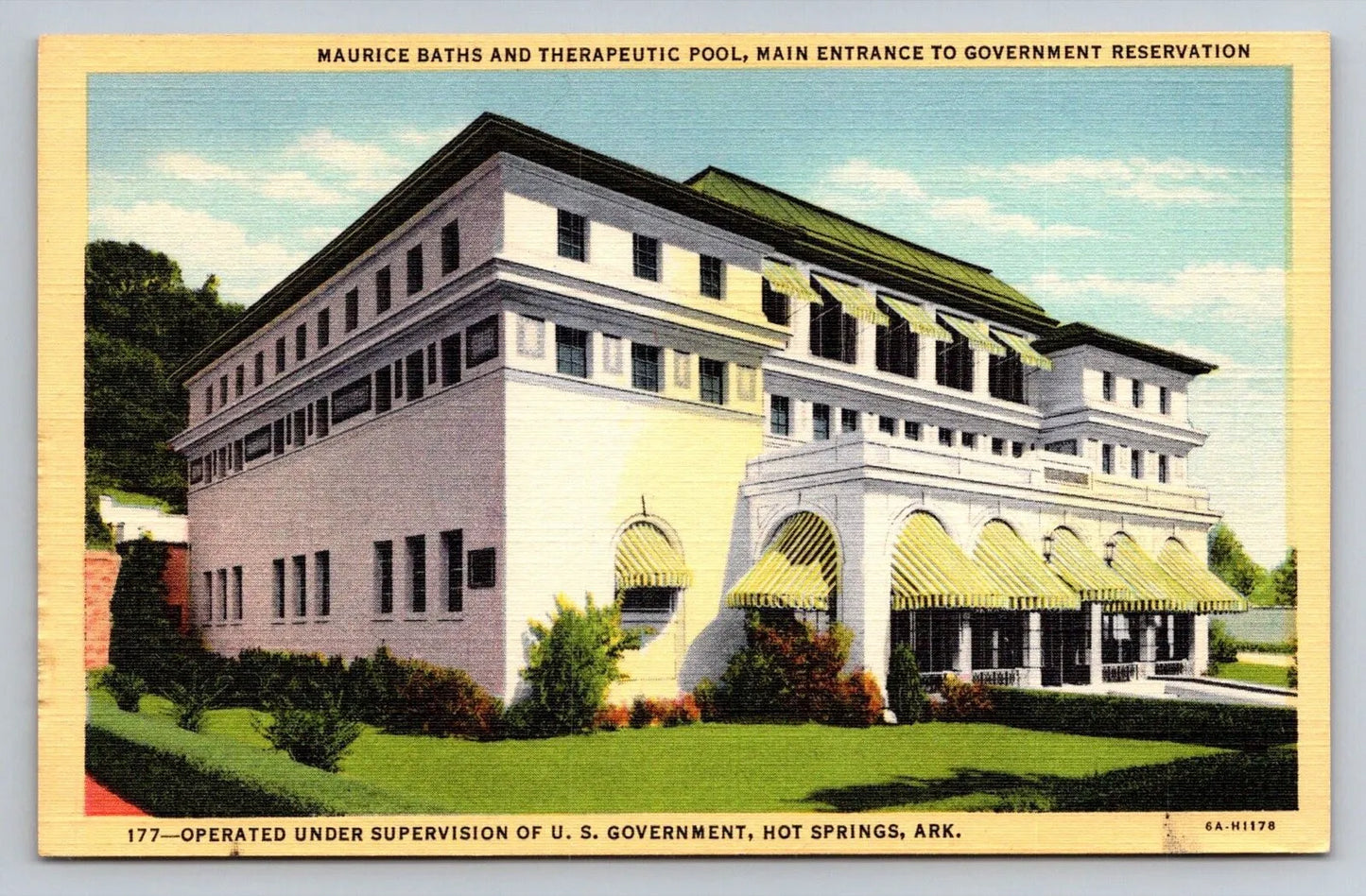 Maurice Baths and Therapeutic Pool, Main Entrance, Hot Springs, Ark. Postcard