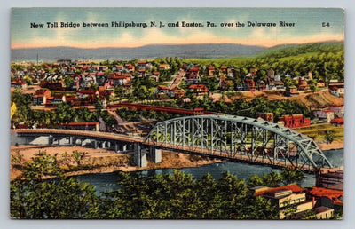 New Toll Bridge, Philipsburg, NJ, and Easton, PA., Delaware River Postcard