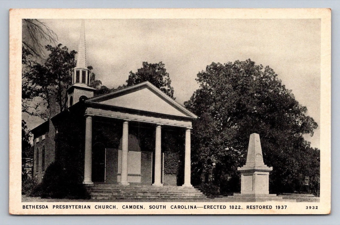 Bethesda Presbyterian Church. Camden. South Carolina - Erected 1822 Postcard