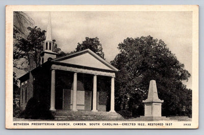 Bethesda Presbyterian Church. Camden. South Carolina - Erected 1822 Postcard