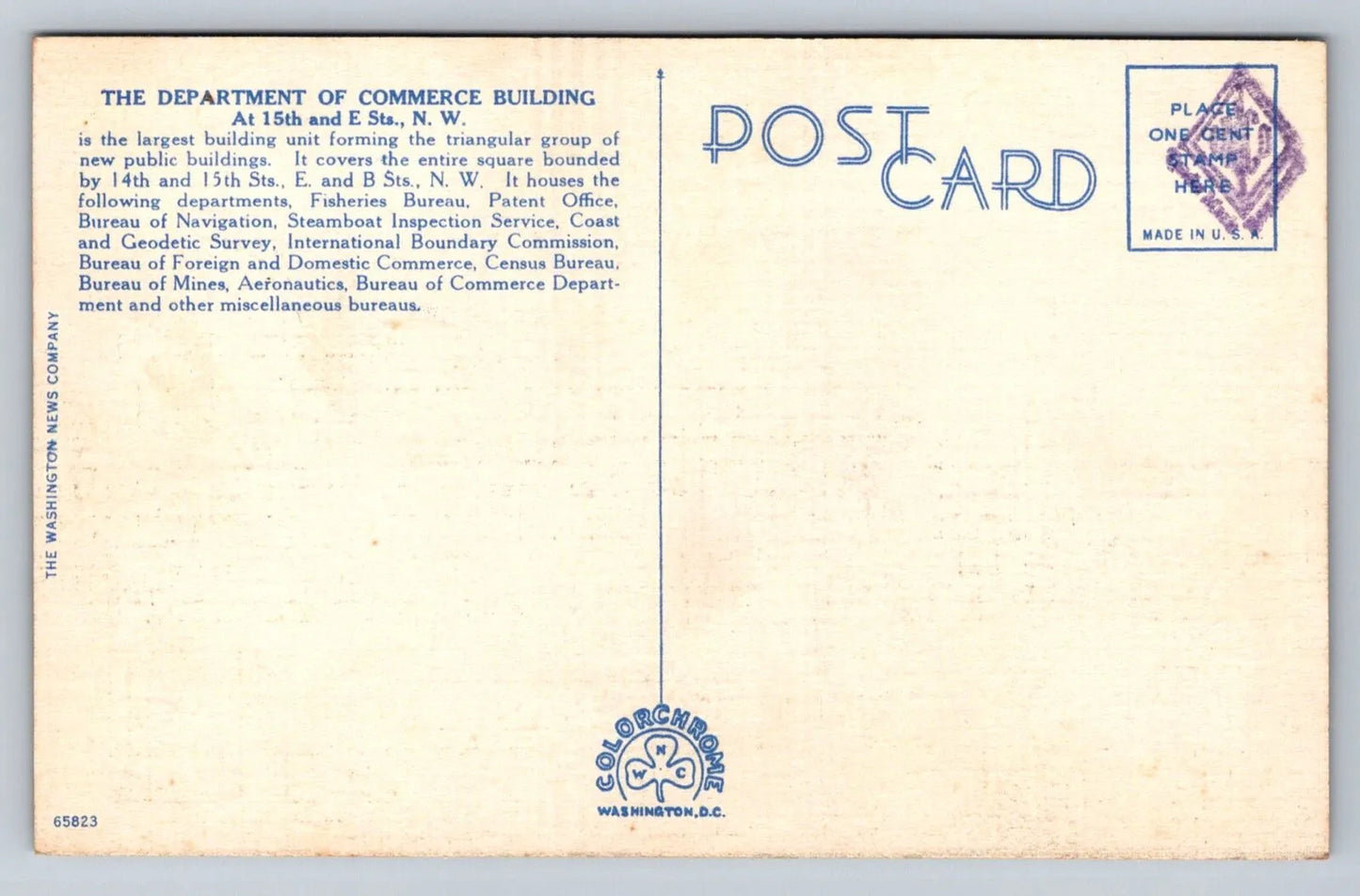 Department of Commerce, Washington DC Vintage Washington News Co Postcard