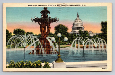 The Bartholdi Fountain and Capitol. Washington. D.C. Vintage Postcard