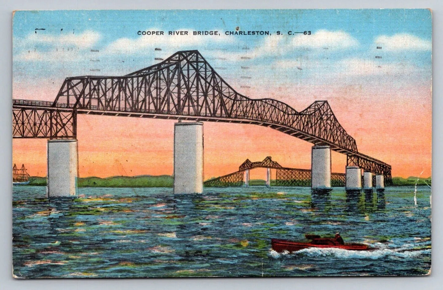 Cooper River Bridge, Charleston, SC (South Carolina) Vintage Postcard