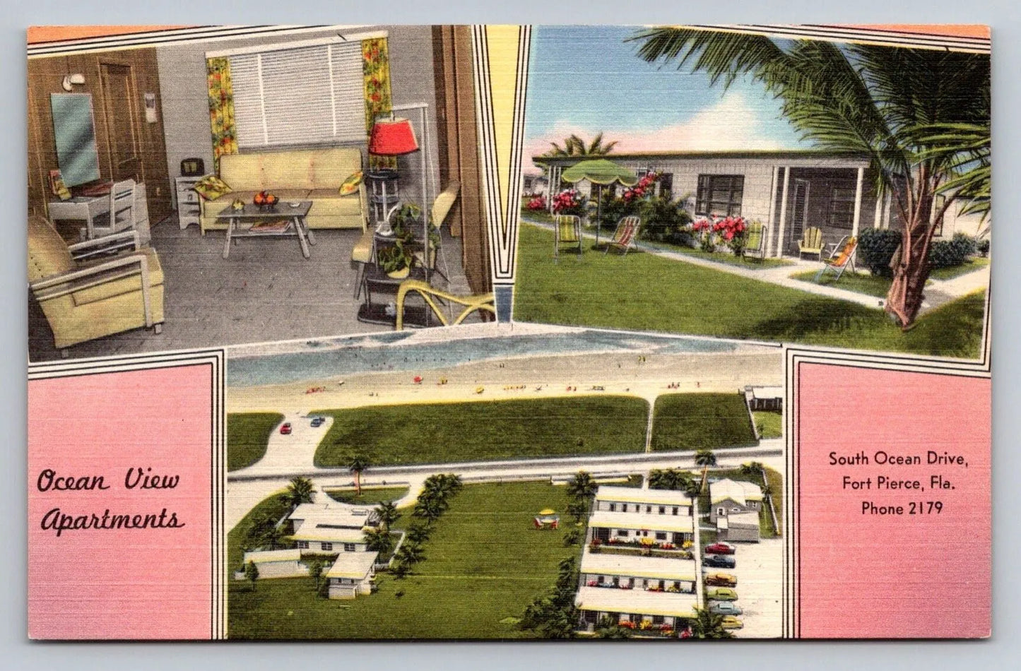 Ocean View Apartments, South Ocean Drive, Fort Pierce, Fla. Vintage Postcard