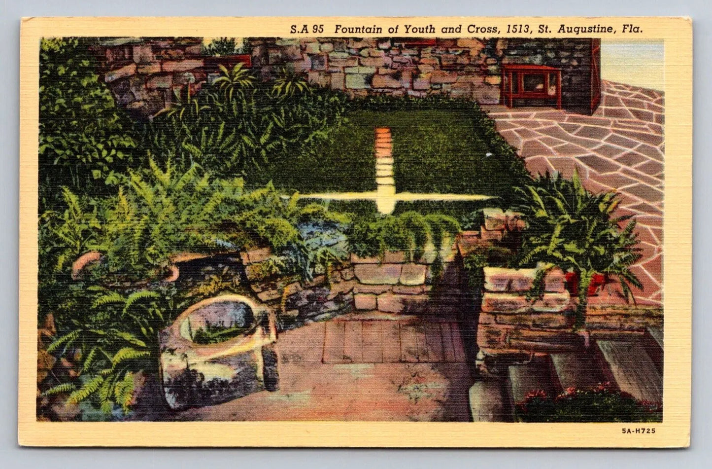 Fountain of Youth and Cross, 1513, St. Augustine, Florida Vintage Postcard