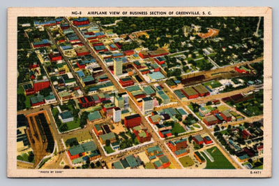 NG-8 Airplane View of Business Section of Greenville, SC Vintage Postcard