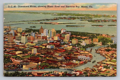 Downtown Miami, Showing Miami River and Biscayne Bay, Miami, Fla. Postcard