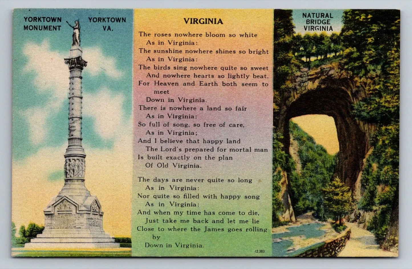 Yorktown Monument, Yorktown, Virginia - Natural Bridge Virginia Vintage Postcard