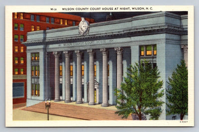 Wilson County Court House at Night, Wilson, NC Vintage Postcard