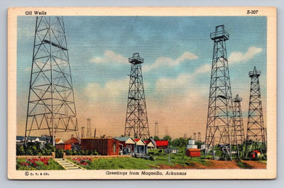 Oil Wells, Greetings from Magnolia, Arkansas Vintage Curt Teich Postcard - Wow!