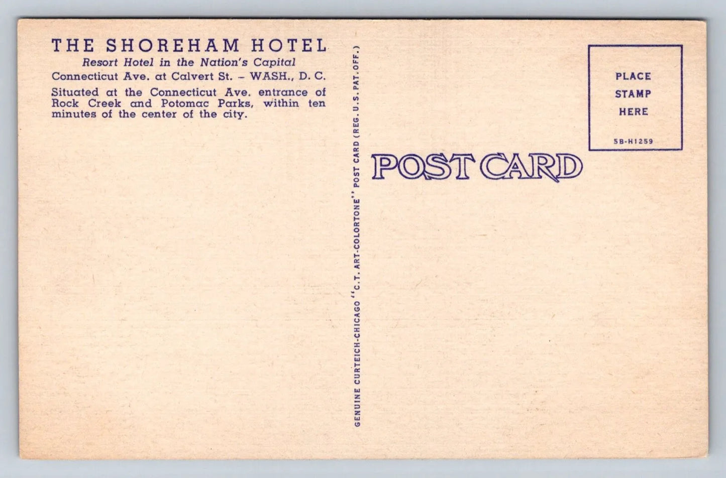 The Shoreham Hotel, Connecticut Ave. at Calvert St. - Washington DC Postcard