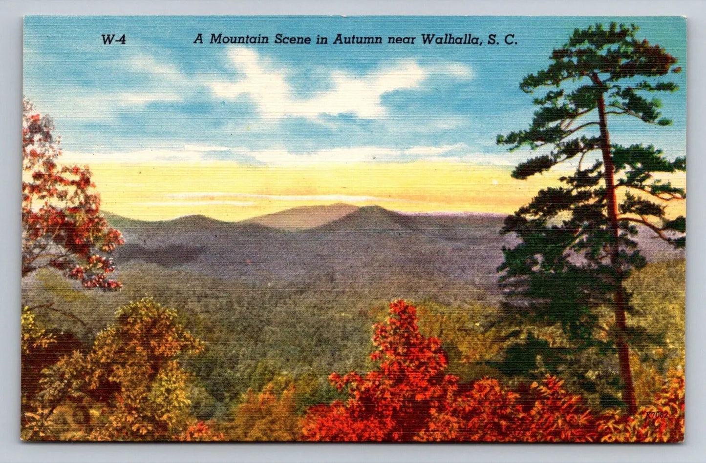 A Mountain Scene in Autumn Near Walhalla, SC Vintage Postcard