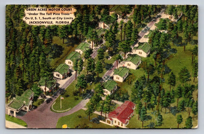 Green Acres Motor Court, Under the Tall Pine Trees on US 1, Florida Postcard