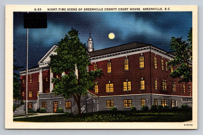 Night-time Scene of Greenville County Court House, Greenville, SC Postcard