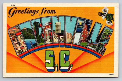 Greetings from Greenville, SC G-56 Asheville Postcard Co Vintage Postcard