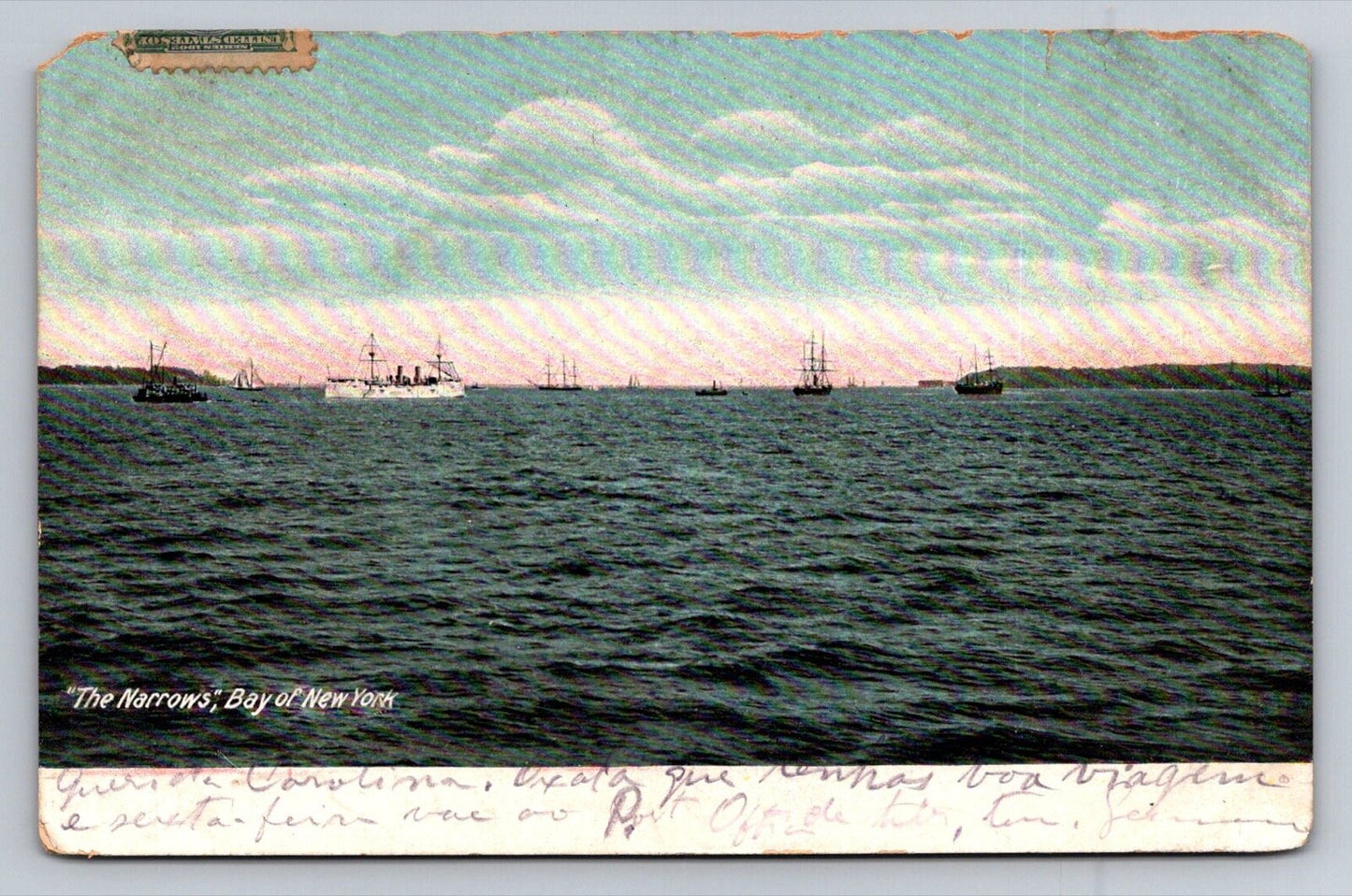 The Narrows, Bay of New York Vintage Hugh C. Leighton Co Postcard