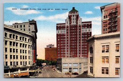 Pioneer Plaza, the Hub of El Paso, Texas - Hilton, Hotel Cortez Vintage Postcard