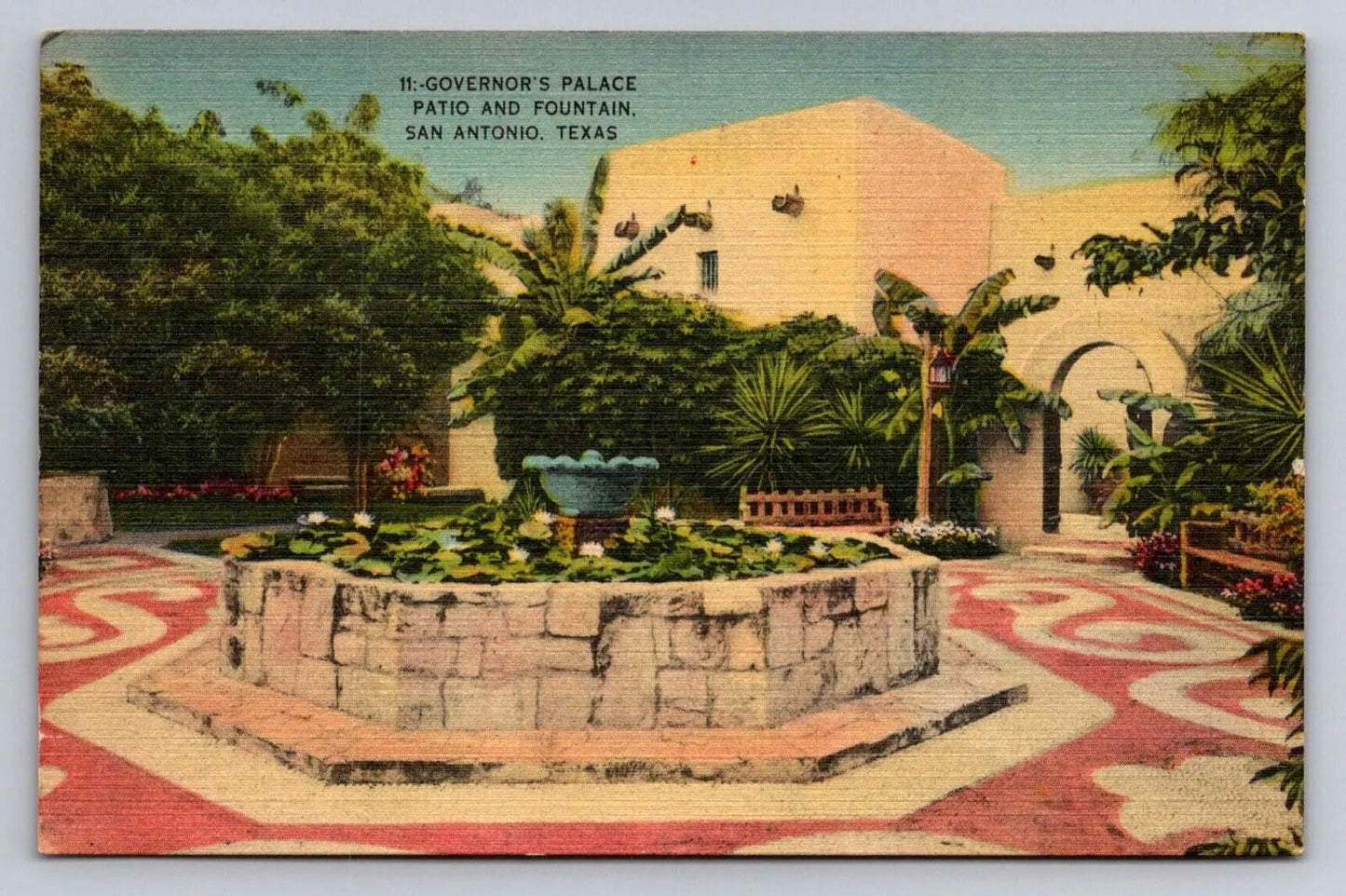 Governor's Palace Patio and Fountain. San Antonio, Texas Vintage Postcard