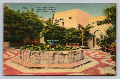 Governor's Palace Patio and Fountain. San Antonio, Texas Vintage Postcard