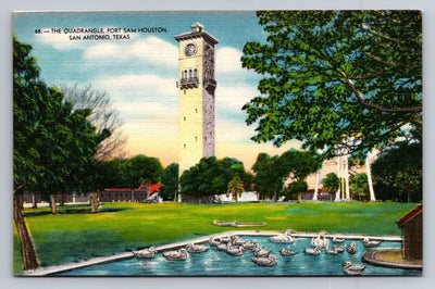 The Quadrangle, Fort Sam Houston, San Antonio, Texas. Tower, Birds Postcard