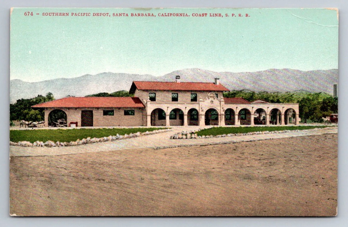 Southern Pacific Depot, Santa Barbara, California. Coast Line Vintage Postcard