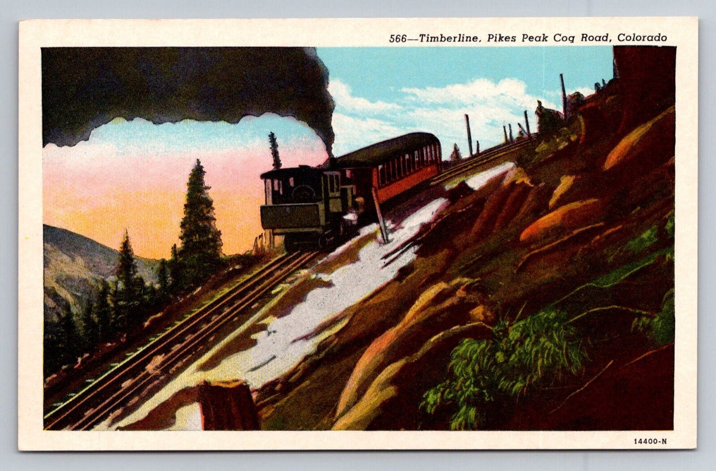 Timberline, Pikes Peak Cog Road, Colorado, 14400-N - Railroad / Train Postcard