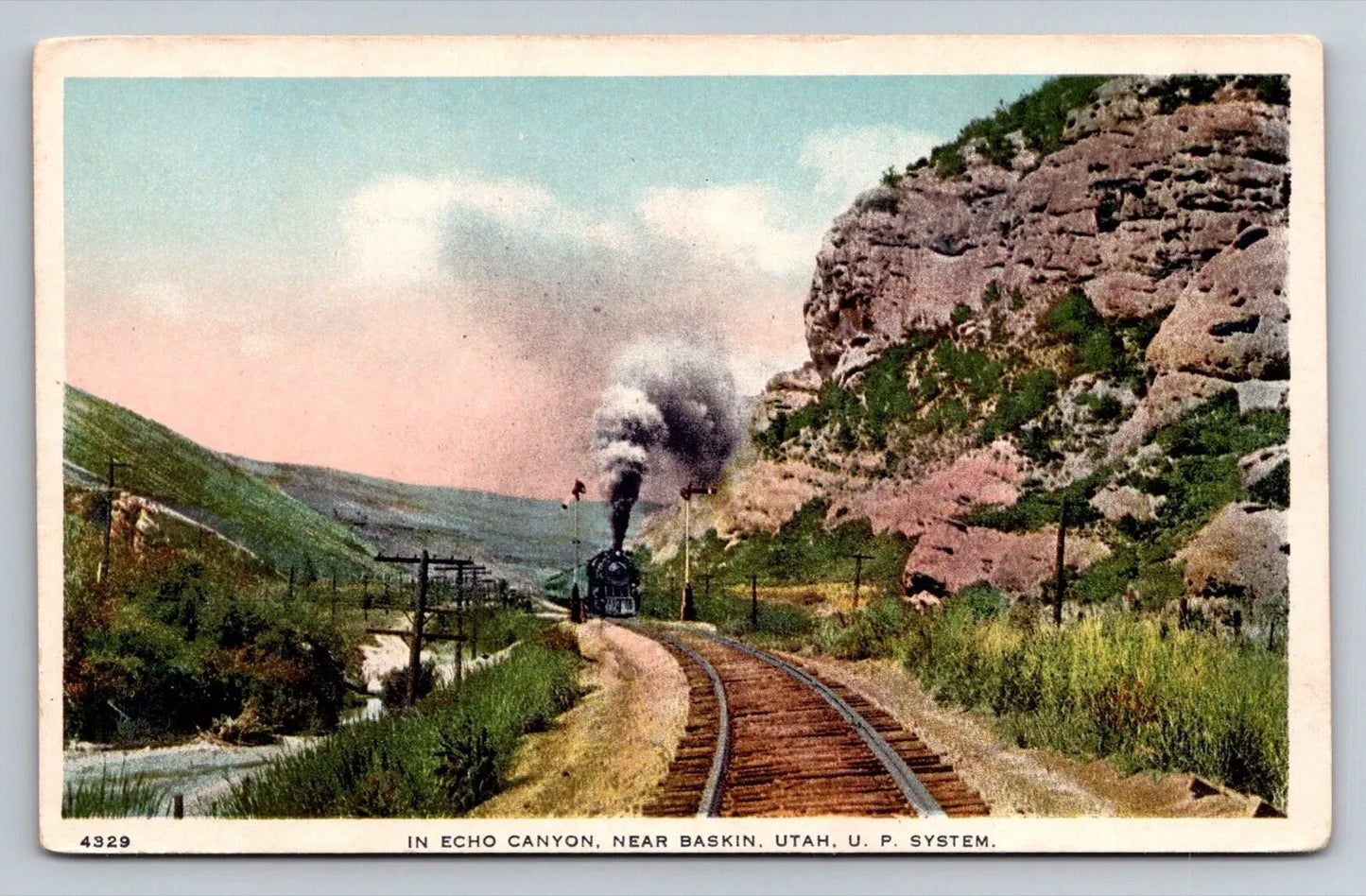 In Echo Canyon, Near Baskin. Utah. Steam Train / Railroad Vintage Postcard