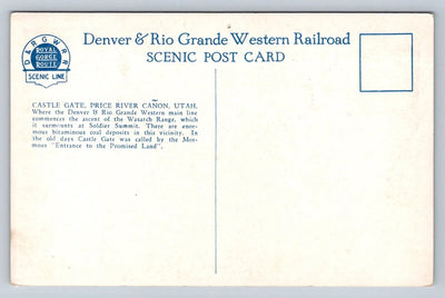 Castle Gate, Price River Canon, UT - Denver / Rio Grande West. Railroad Postcard