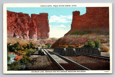 Castle Gate, Price River Canon, UT - Denver / Rio Grande West. Railroad Postcard