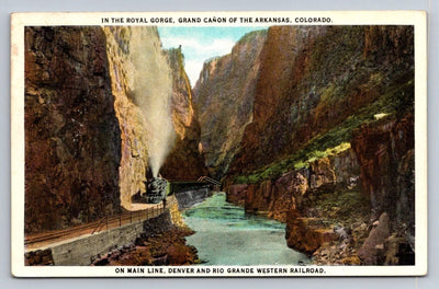 In the Royal Gorge, Grand Canon of the Arkansas, Colorado, Steam Train Postcard