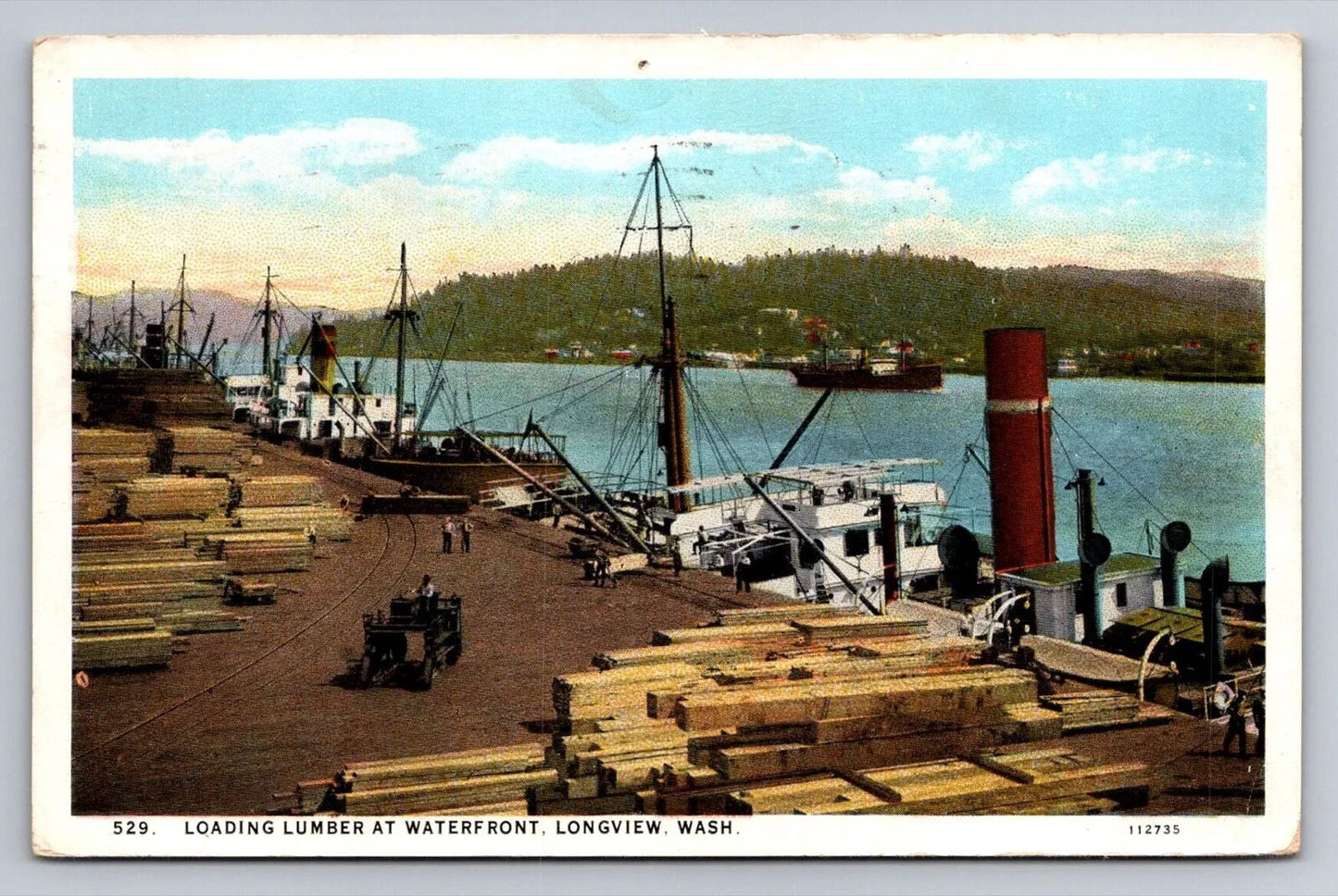 Loading Lumber at Waterfront, Longview, Washington Vintage Postcard