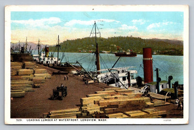 Loading Lumber at Waterfront, Longview, Washington Vintage Postcard