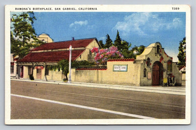 Ramona's Birthplace, San Gabriel, California T389 Vintage Postcard