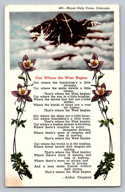 Mount Holy Cross, Colorado, Out Where the West Begins Poem Vintage Postcard