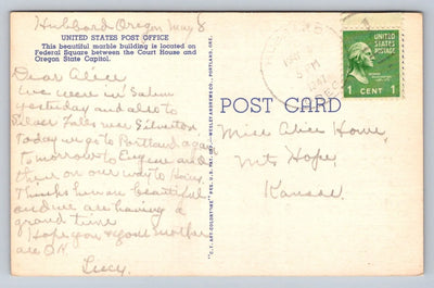 United States Post Office, Salem, Oregon Vintage Postcard