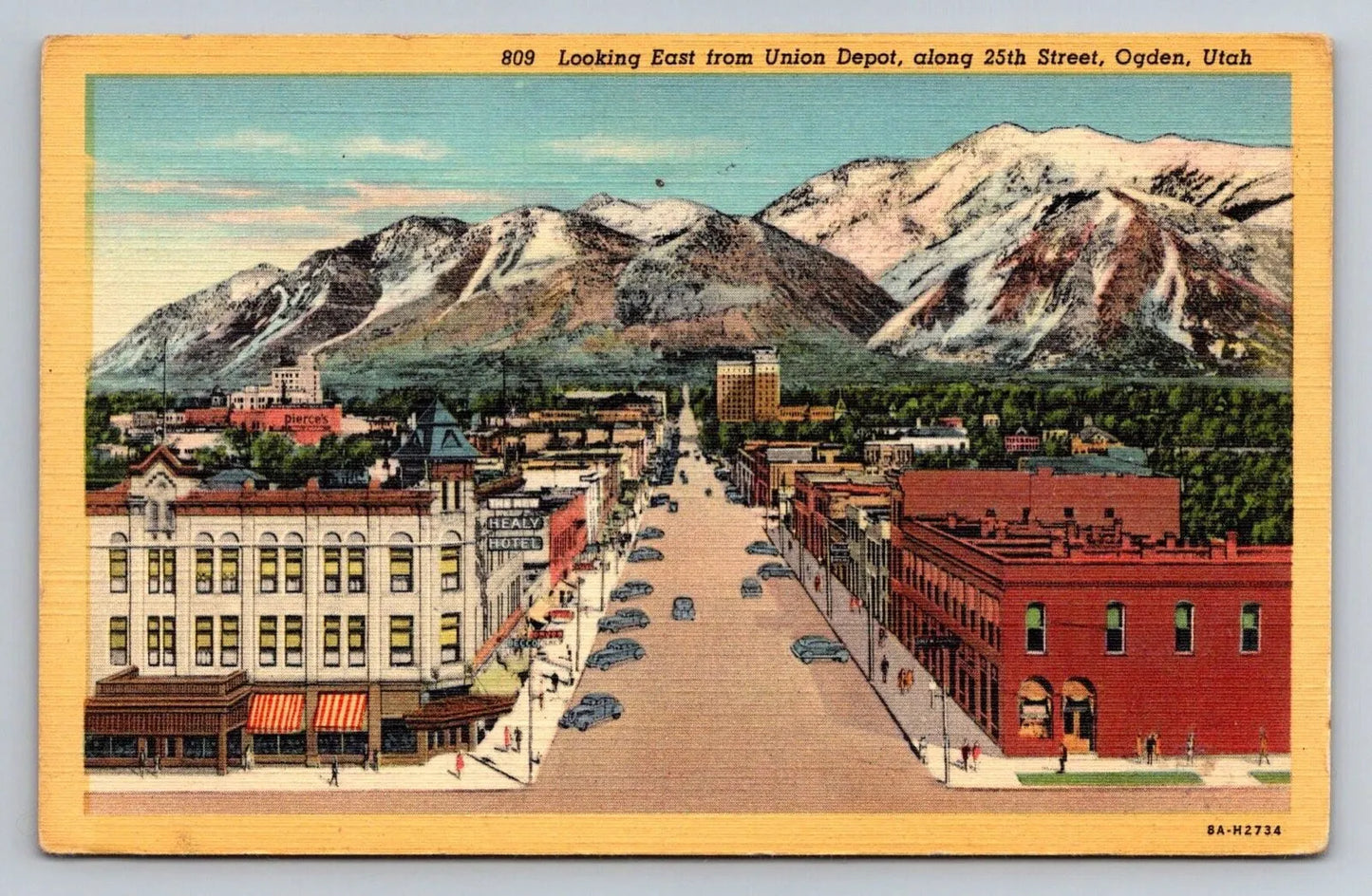 809 Looking Fast from Union Depot, Along 25th Street, Ogden, Utah Postcard