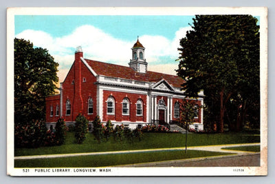 521 Public Library. Longview. Washington Vintage Postcard