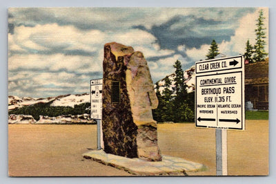 Markers at Summit of Berthoud Pass - Continental Divide, Colorado Postcard