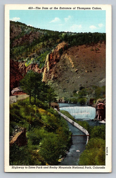 The Dam at the Entrance of Thompson Canon, Estes Park, Colorado Vintage Postcard