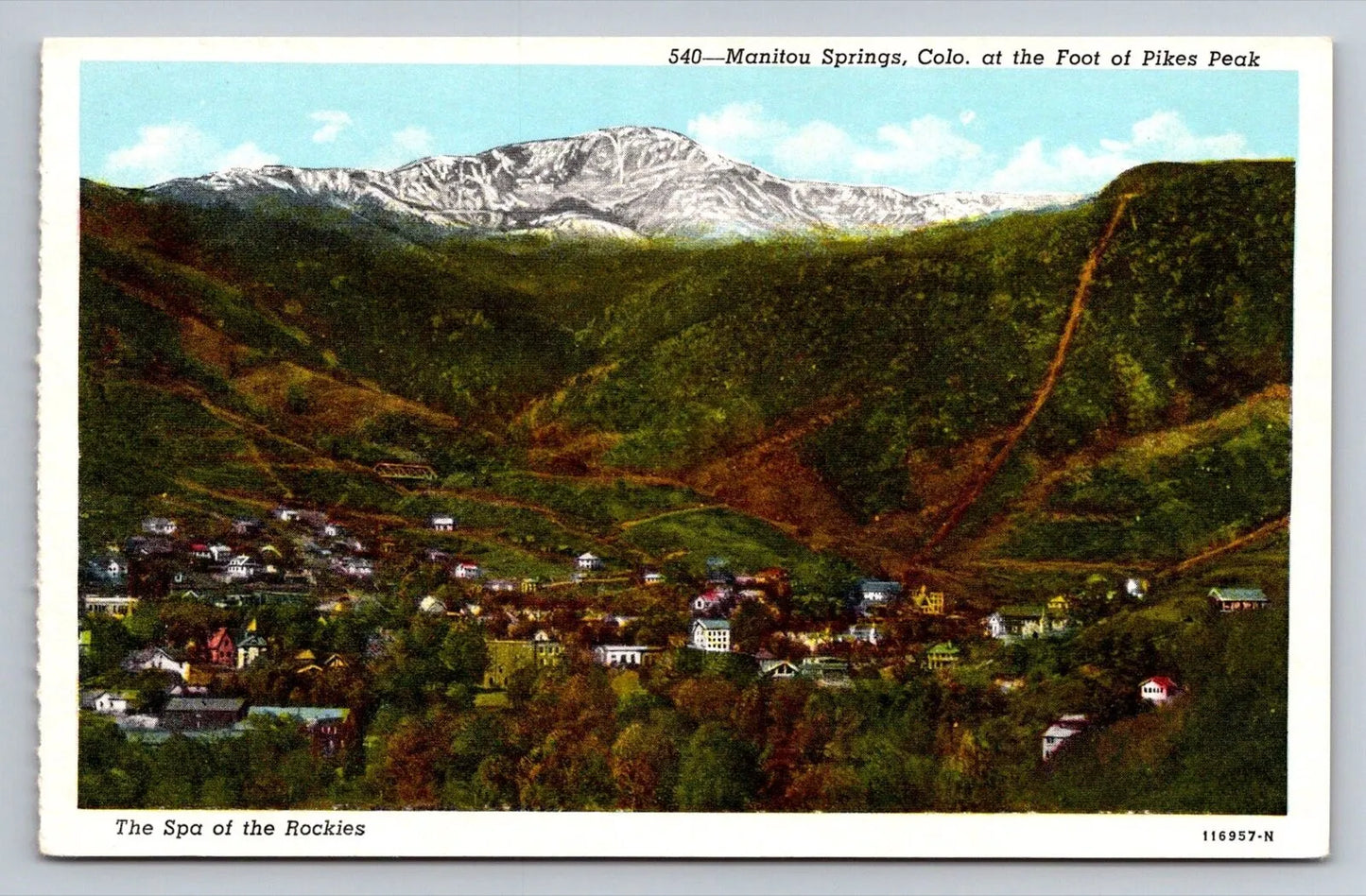 Manitou Springs, Colo. at the Foot of Pikes Peak, Spa of the Rockies Postcard